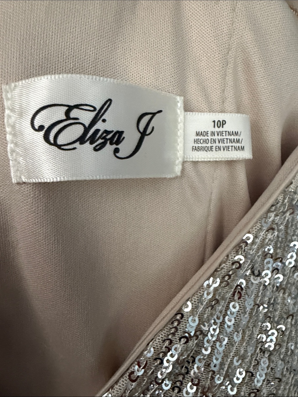 Eliza J beige and silver Sequin V-Neck Mini Dress longsleeve - Picture 3 of 15